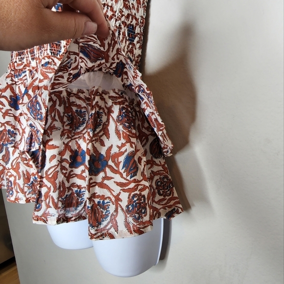 NWT House of Harlow 1960 smocked marbled rust skirt.  L - Picture 9 of 15